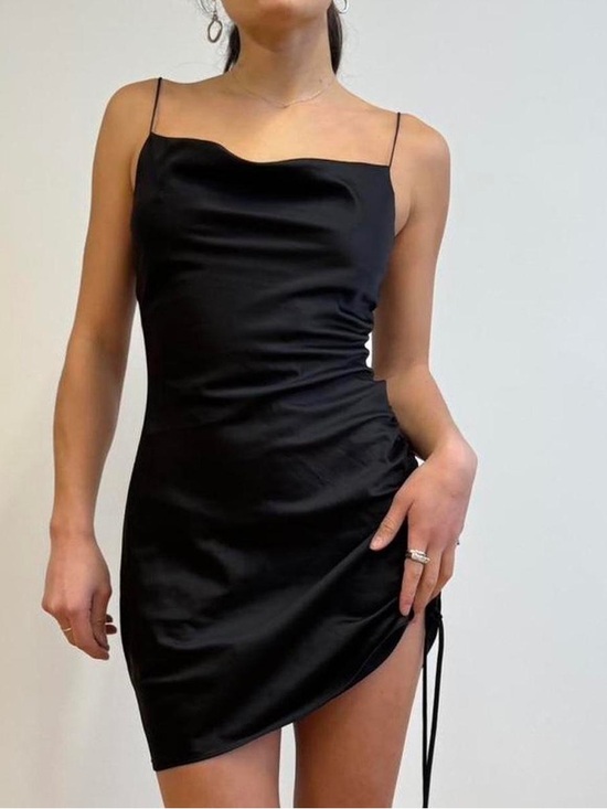 Topshop Dresses & Skirts - Topshop Black Ruched Satin Cowl Slip Mini Dress